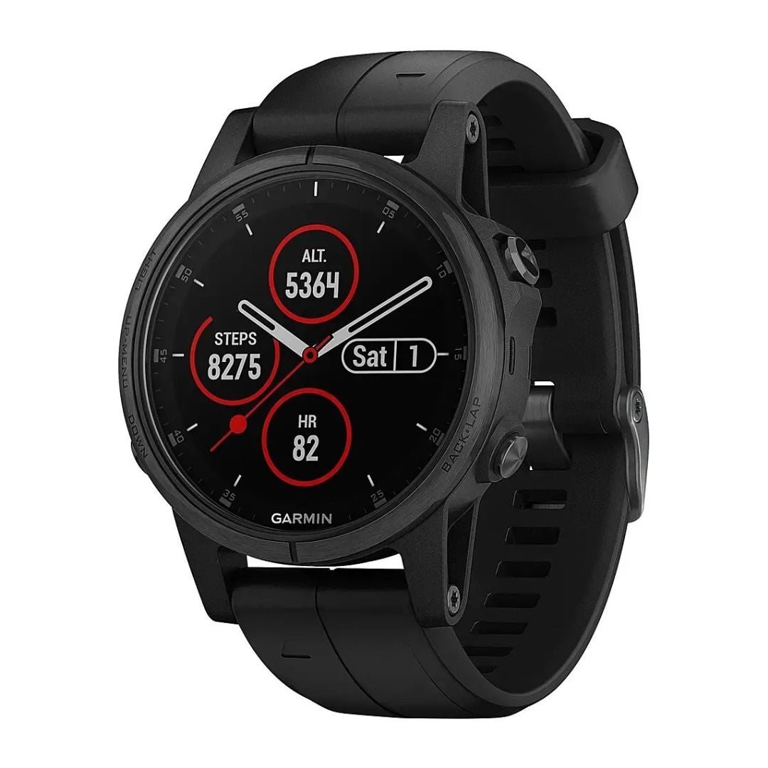 Garmin Fenix 5S Plus 42mm Sapphire Stainless w/ Black Case and Black Band - 010-01987-02