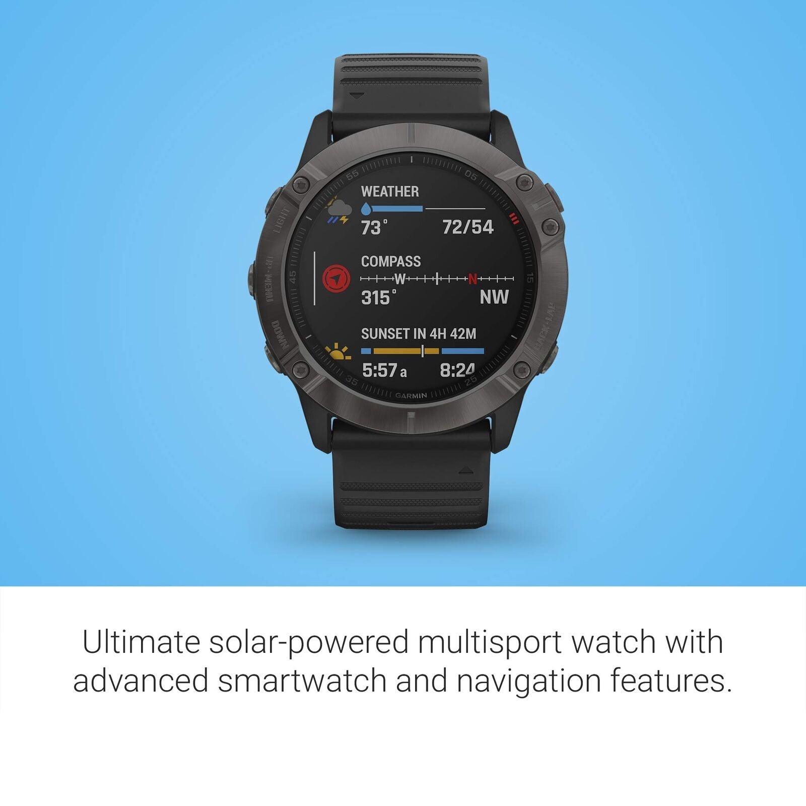 Garmin fenix 6X Pro Solar Titanium Carbon Gray DLC w/ Black Band - 010-02157-20