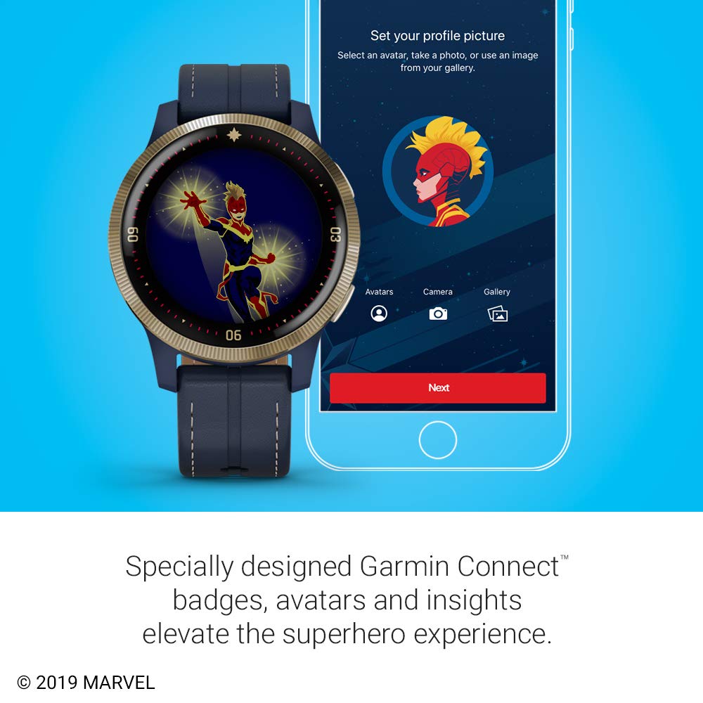 Garmin - Legacy Hero Series Captain Marvel Smartwatch 40mm Fiber - Danvers Blue - 010-02172-41
