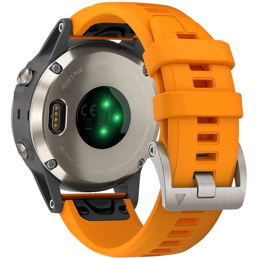 Garmin fenix 5 Plus - Multisport GPS Smartwatch, Topo Maps, Heart Rate, Music, Payment, Titanium/Orange Band - 010-01988-04