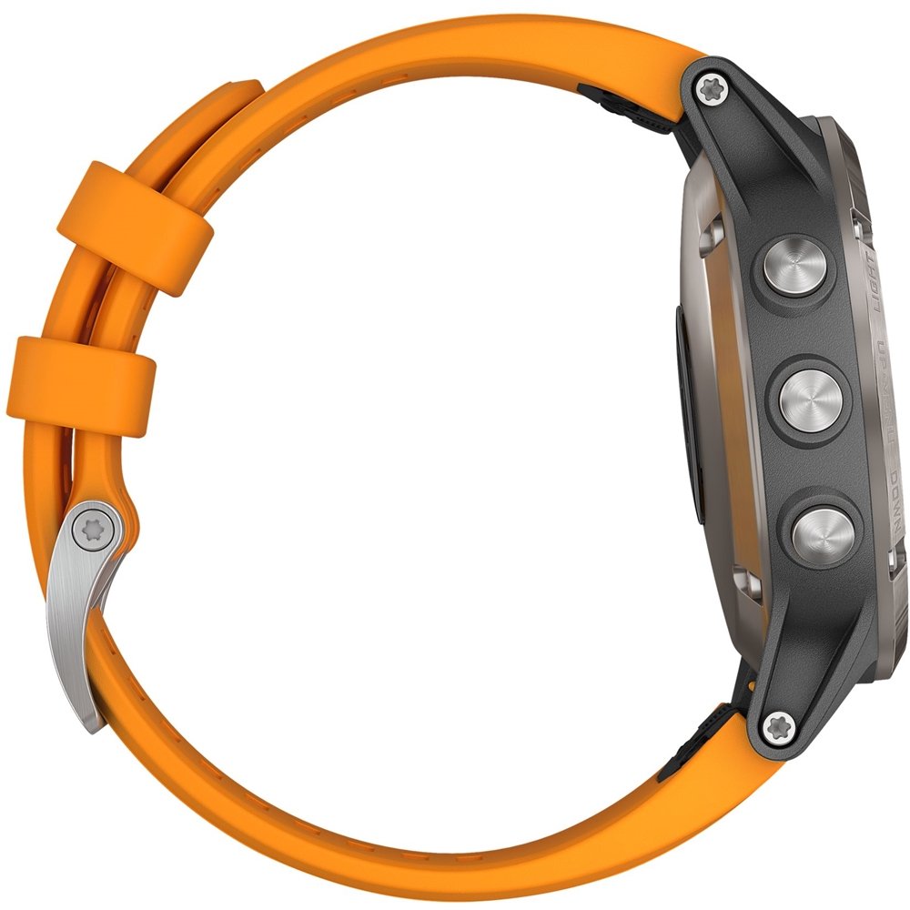 Garmin fenix 5 Plus - Multisport GPS Smartwatch, Topo Maps, Heart Rate, Music, Payment, Titanium/Orange Band - 010-01988-04