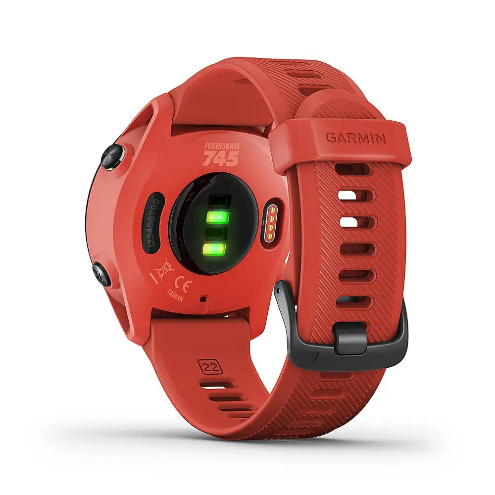 Garmin Forerunner 745 GPS Watch 30mm - Fiber Magma Red w/ Red Silicone Band - 010-02445-02