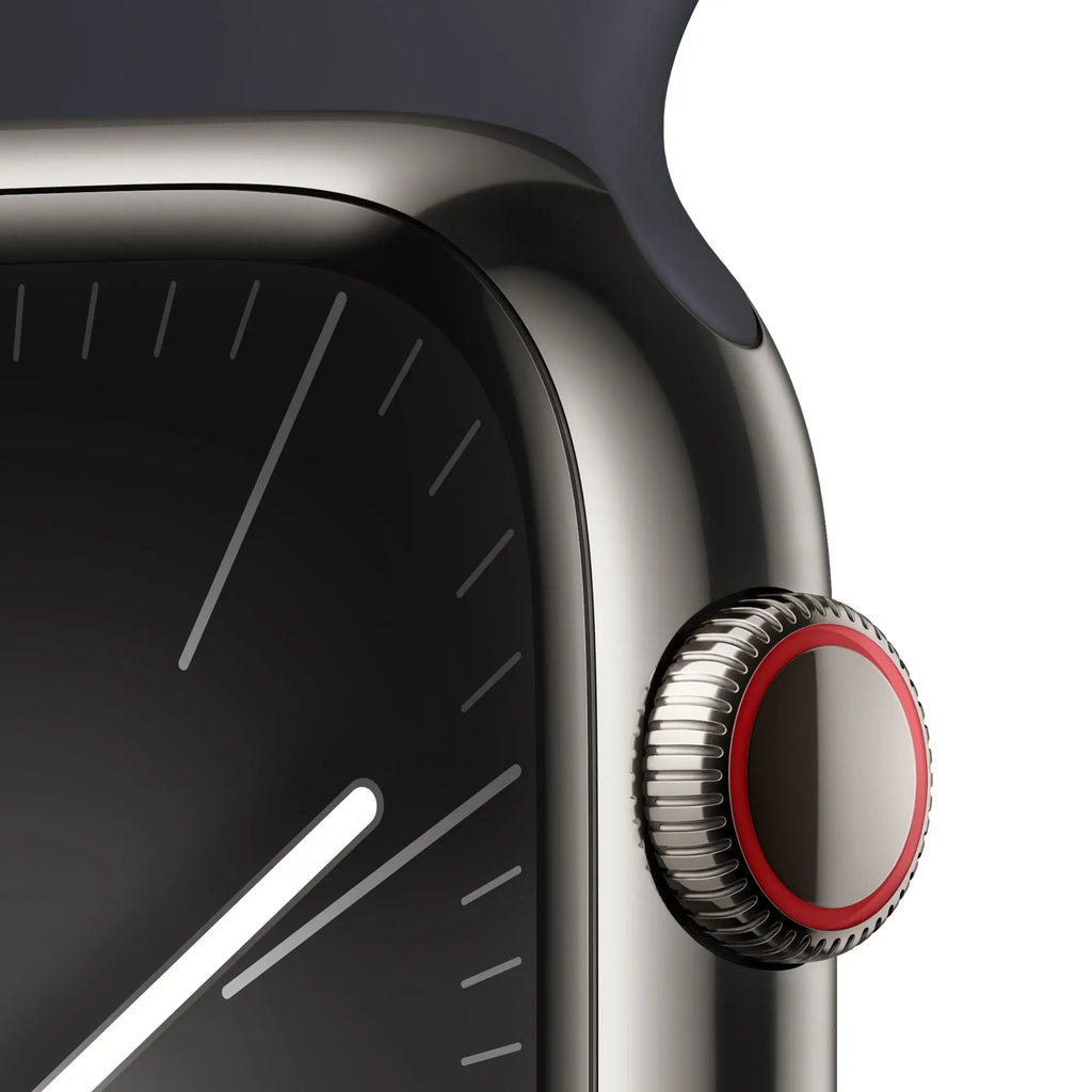 Apple Watch Series 9 (GPS + Cellular) 45mm Graphite Stainless Steel Case with Midnight Sport Band - S/M - MRMV3LL/A