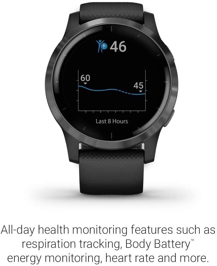 Garmin Vivoactive 4 GPS Fitness Smartwatch with Black Case and Slate Hardware - 010-N2174-11
