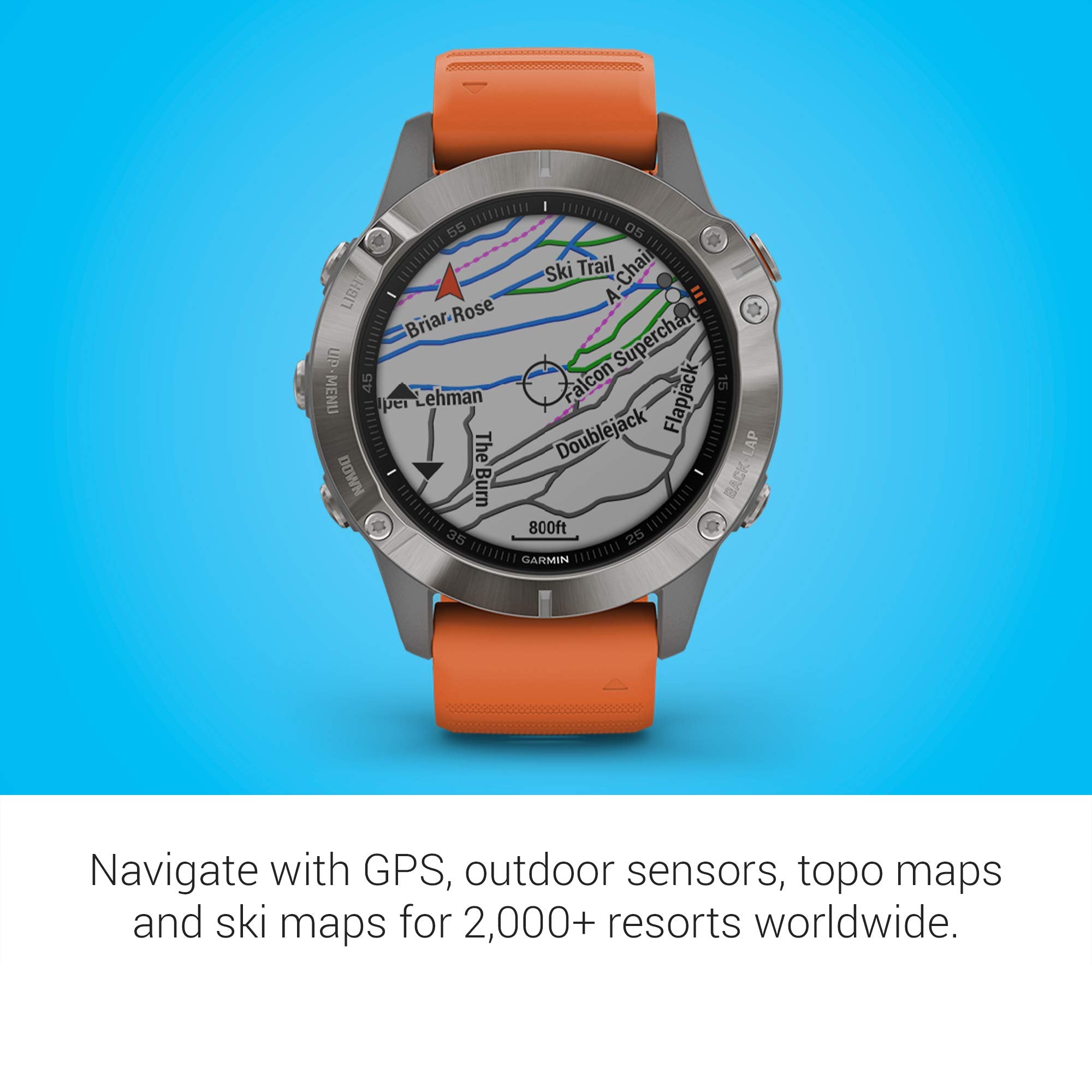 Garmin - f?nix 6 Sapphire 33mm  - Titanium With Ember Orange Band - 010-02158-13