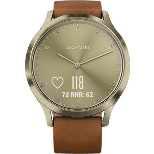 Garmin vivomove HR Premium Watch S/M, Gold with Light Brown Leather Band - 010-01850-15