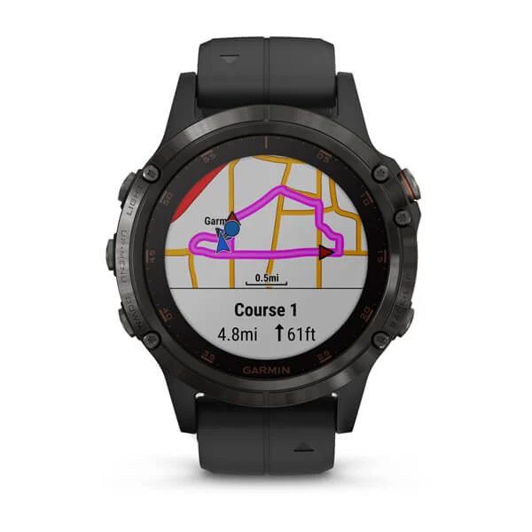 Garmin fenix 5 Plus, Carbon Gray DLC Titanium with Black Silicone Band - 010-01988-20