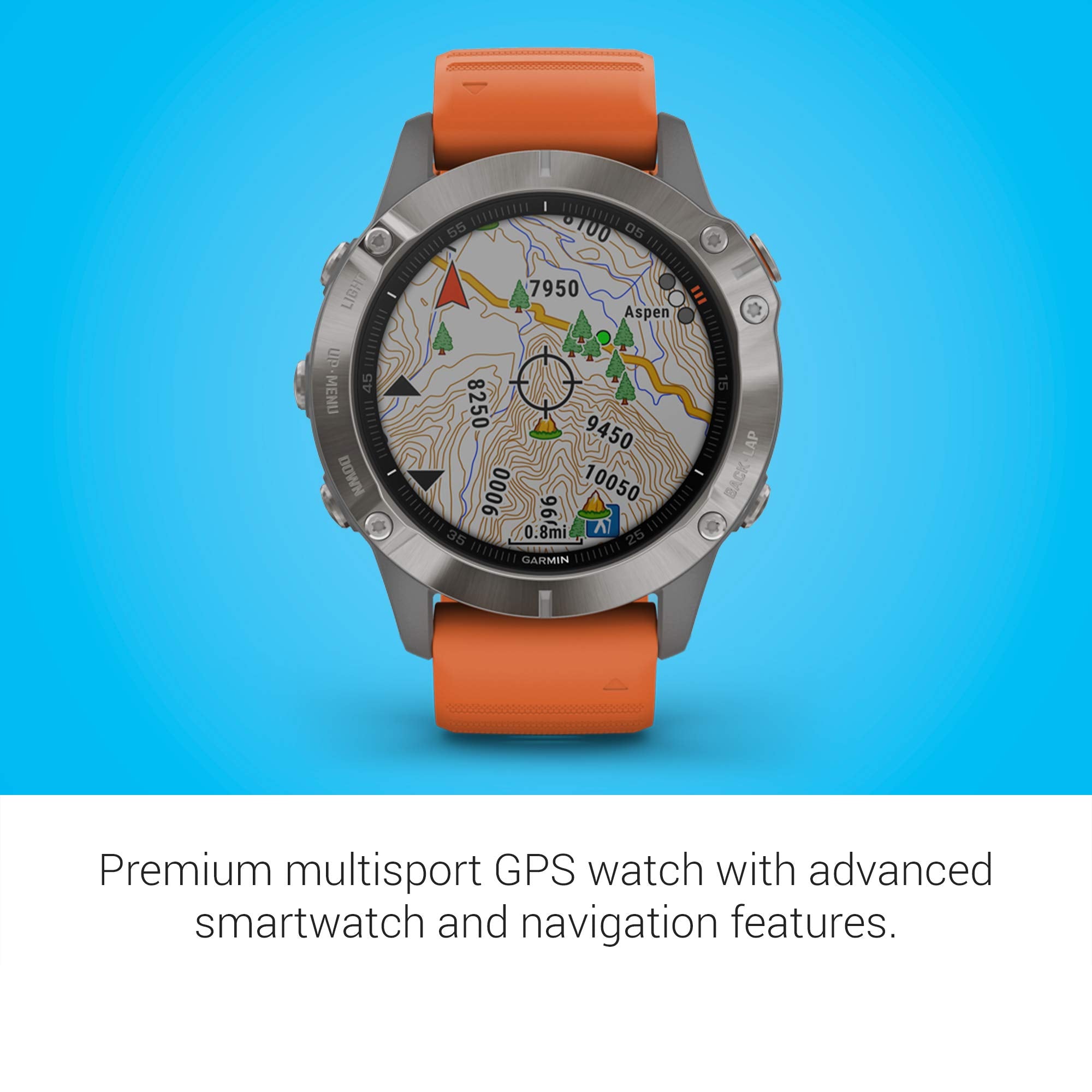 Garmin - f?nix 6 Sapphire 33mm  - Titanium With Ember Orange Band - 010-02158-13