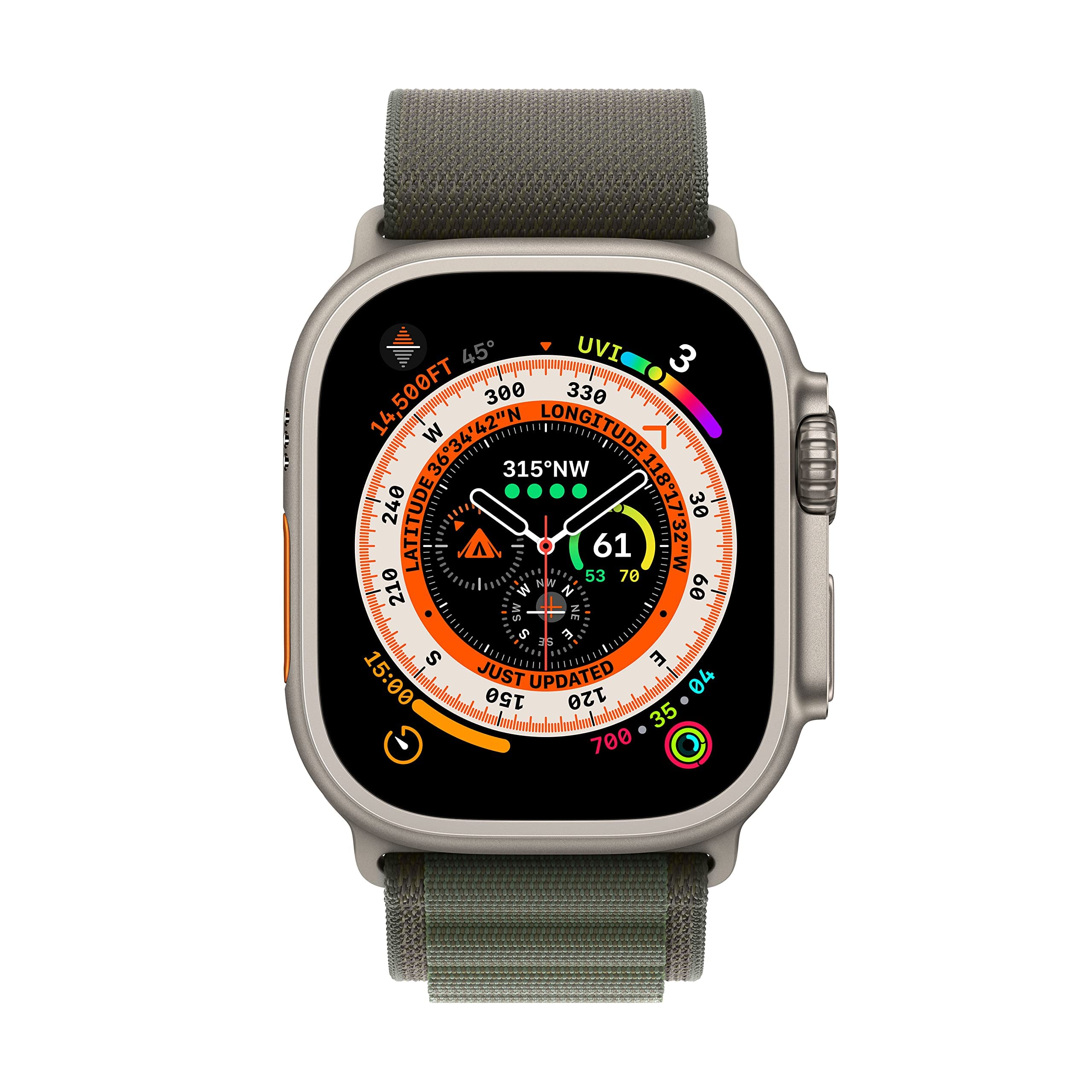 Apple Watch Ultra [GPS + Cellular 49mm] Titanium Case with Green Alpine Loop, Large - MQEX3LL/A