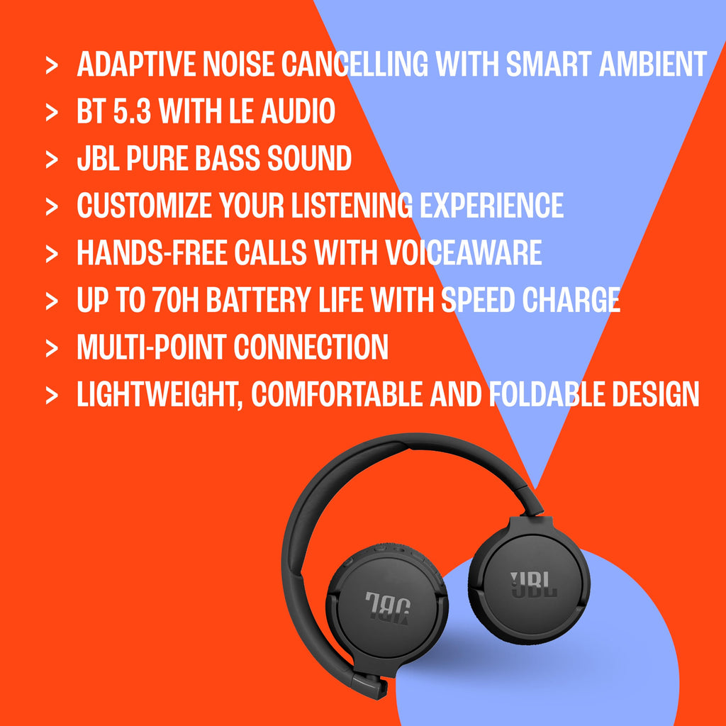 JBL Tune 670NC Adaptive Noise Cancelling Wireless On-Ear Headphones - Black - JBLT670NCBLKAM