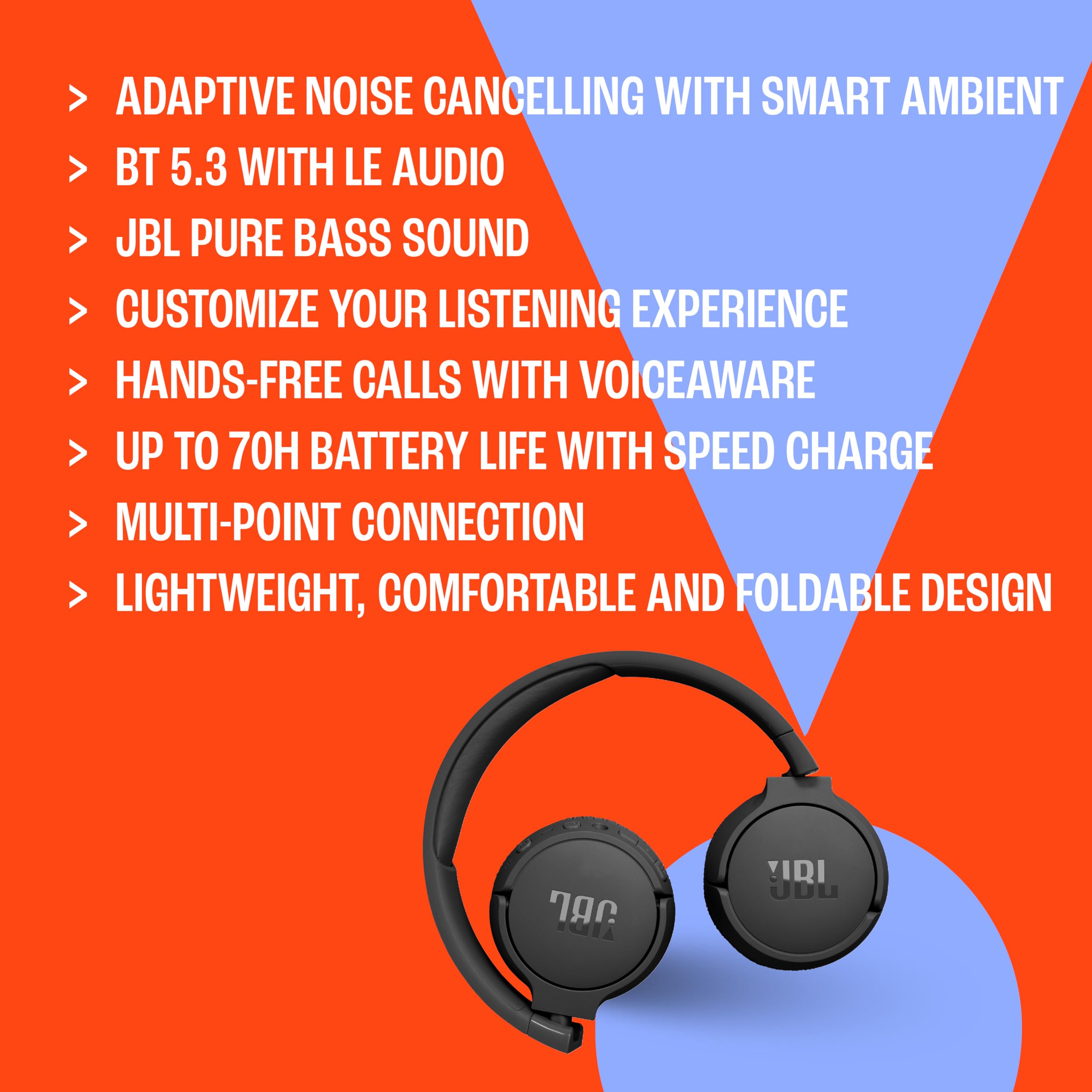 JBL Tune 670NC Adaptive Noise Cancelling Wireless On-Ear Headphones - Black - JBLT670NCBLKAM