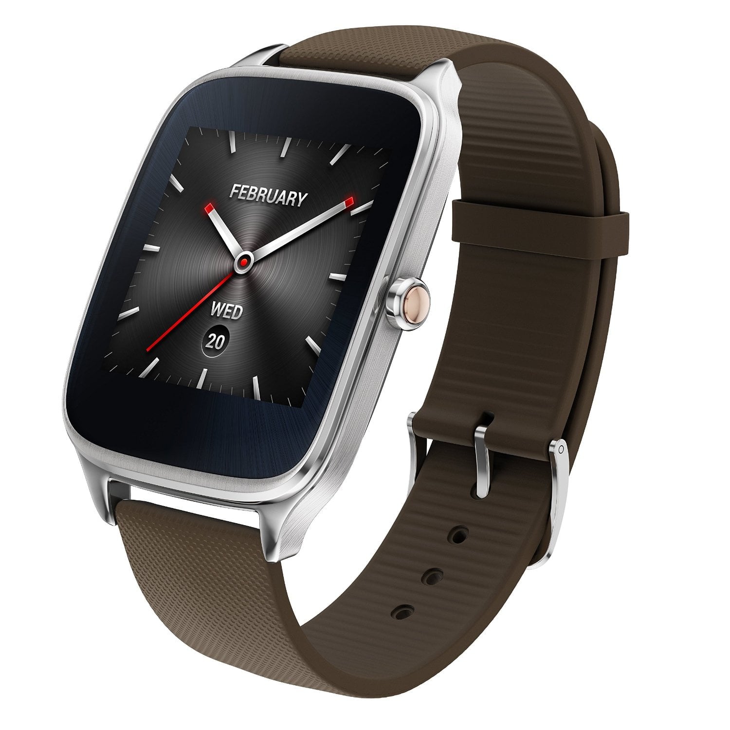 ASUS - ZenWatch 2  Smartwatch Stainless Steel plate w/ Brown band - WI501Q-1B-GB2