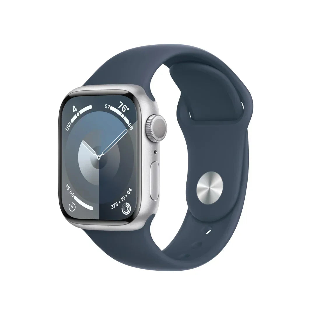 Apple Watch Series 9 (GPS) 41mm Silver Aluminum Case w/ Storm Blue Sport Band ? M/L ? MR913LW/A