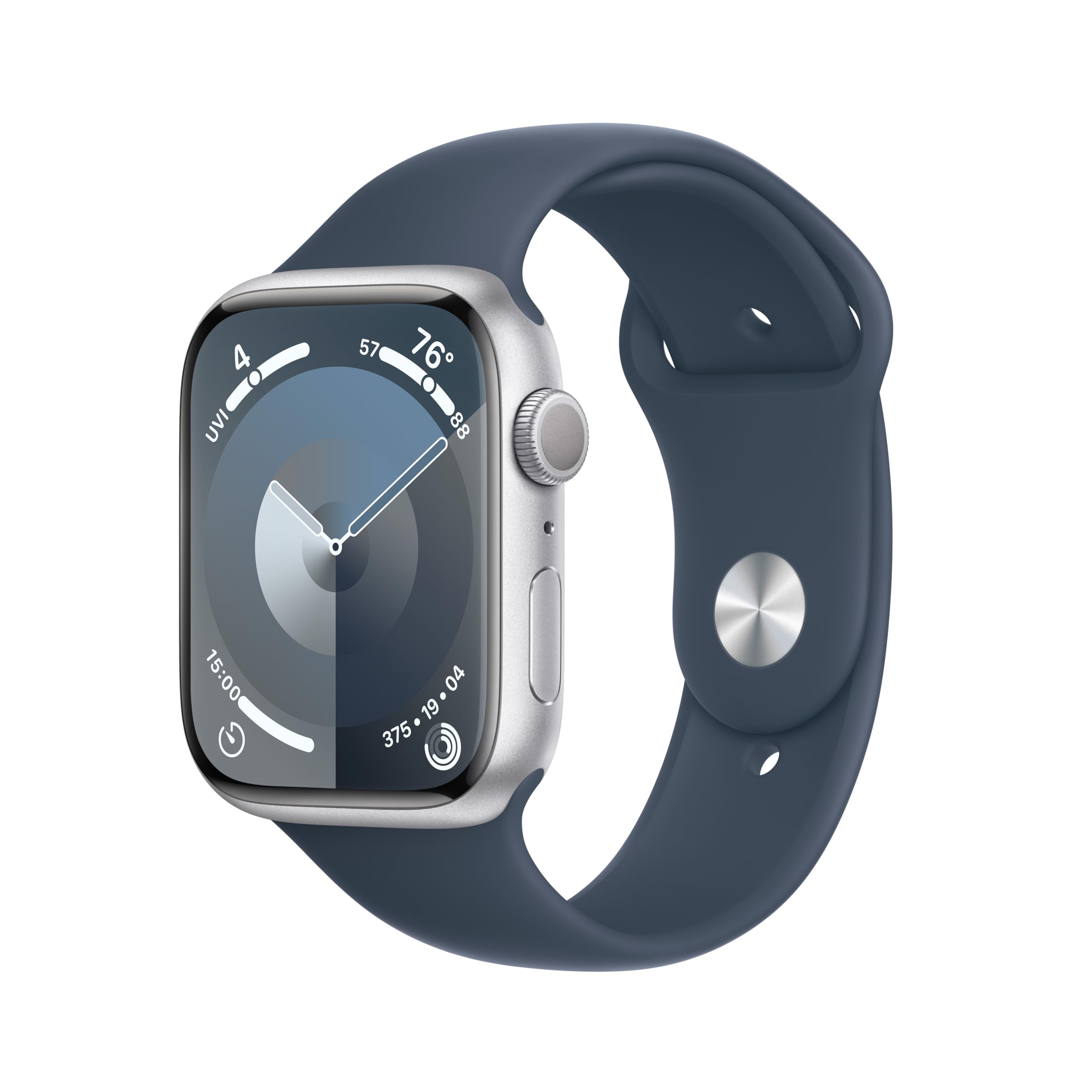 Apple Watch Series 9 (GPS) 45mm Aluminum Case with Storm Blue Sport Band - S/M - Silver - MR9D3LL/A