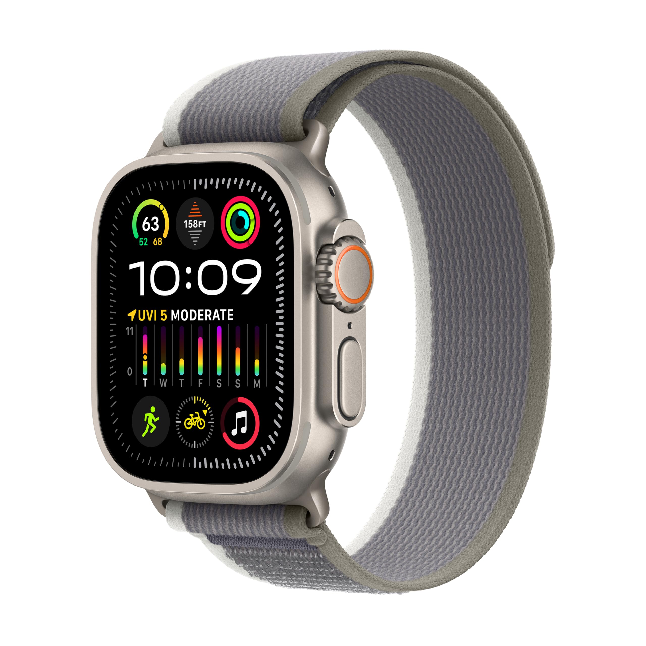 Apple Watch Ultra 2 (GPS + Cellular) 49mm Titanium Case with Green/Gray Trail Loop S/M - MRF33LW/A