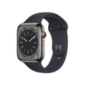 Apple Watche Series 8 GPS+Cell 45mm Stainless Steel - Midnight Sport Band - M/L - MNW23LL/A