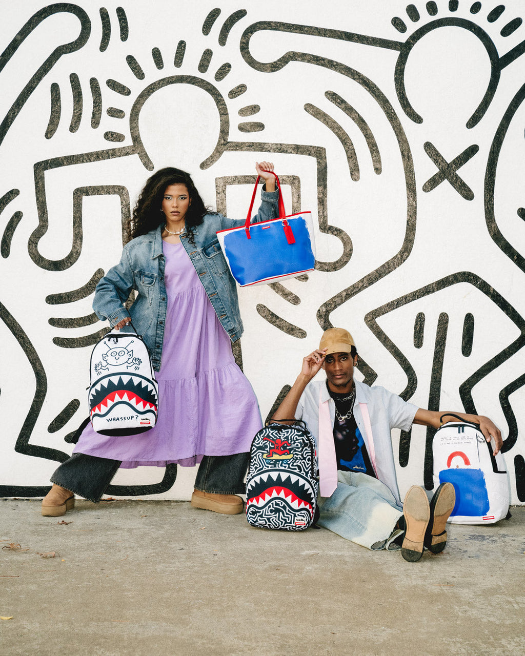 KEITH HARING BIG BLUE PURSE ART BACKPACK