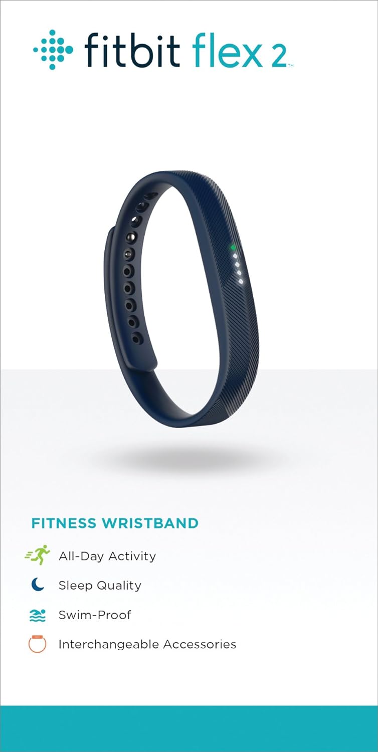 Fitbit Flex 2 Fitness Tracker Wristband - Navy Small and Large Bands Included - FB403NV