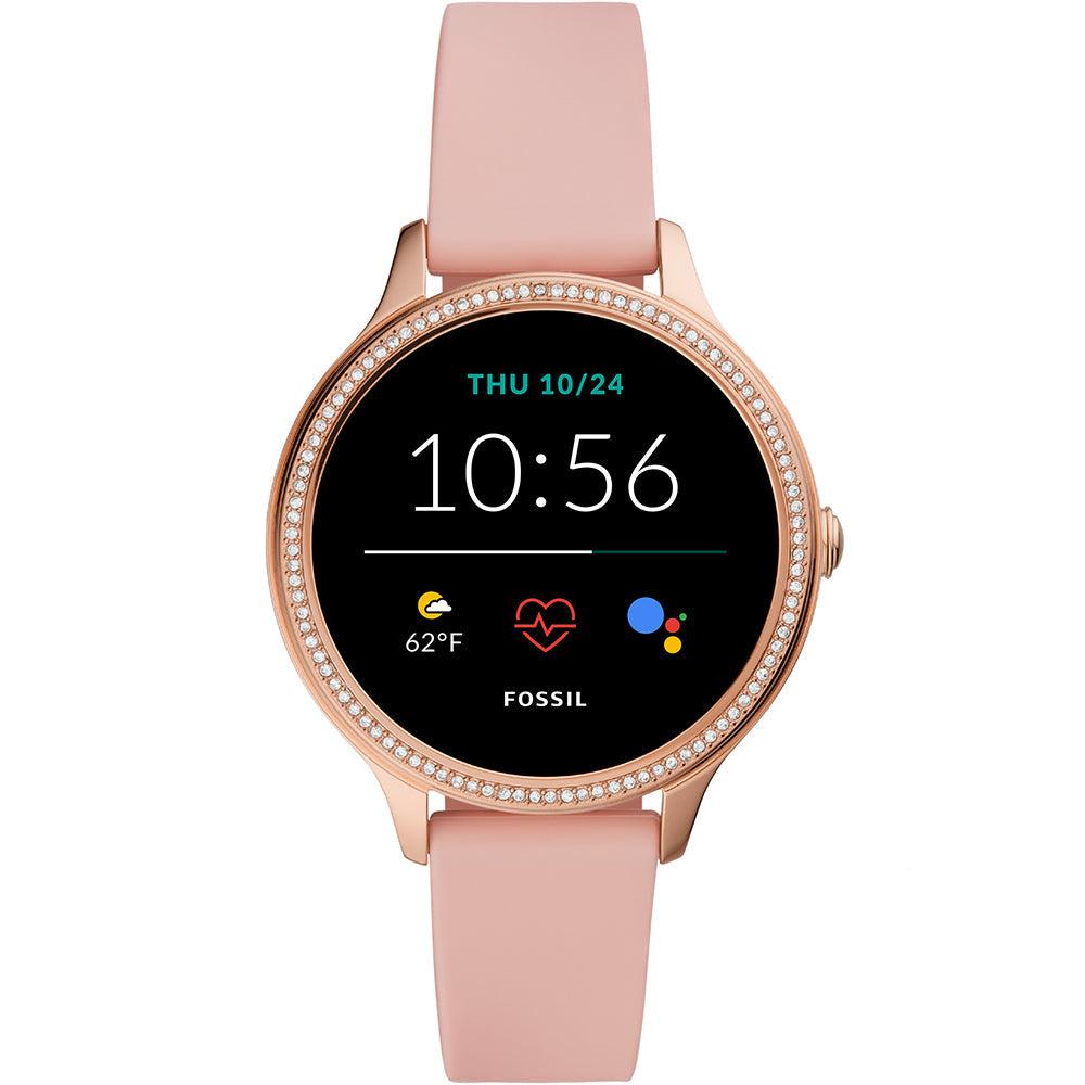 Fossil Gen 5E 42mm Stainless Steel Case with Pink Silicone Strap - FTW6066