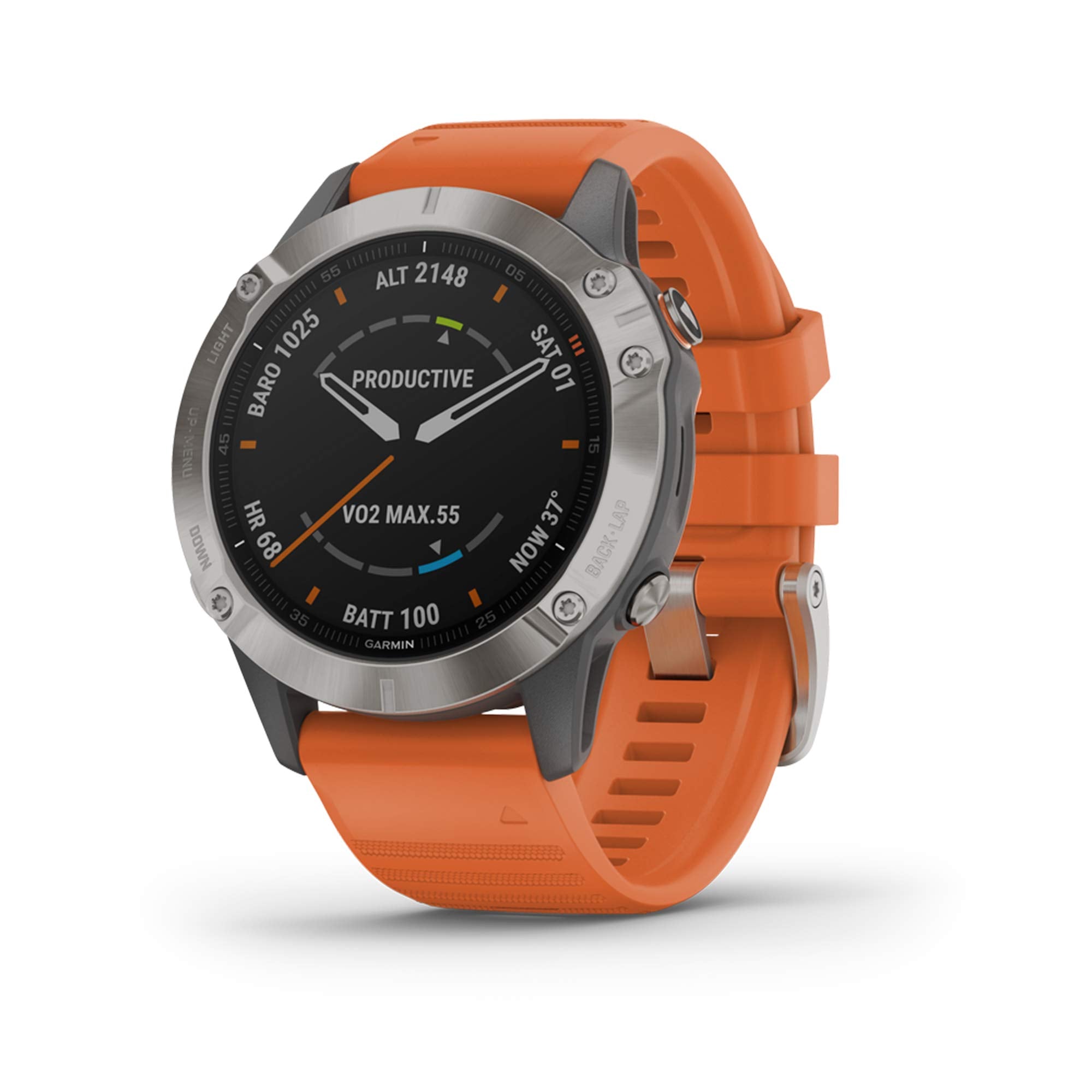 Garmin - f?nix 6 Sapphire 33mm  - Titanium With Ember Orange Band - 010-02158-13
