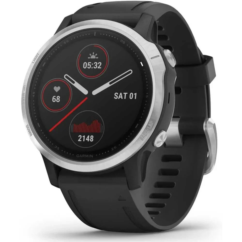 Garmin f?nix 6S GPS Smartwatch 30mm - Silver w/ Black Silicone Band - 010-02159-01