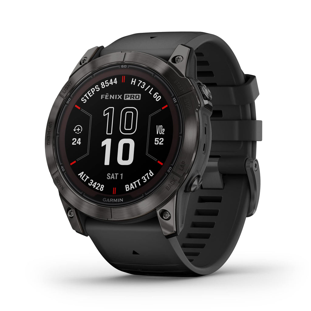 Garmin f?nix 7X Pro Sapphire Solar GPS ? Carbon Gray DLC Titanium with Black Silicone Band ? 010-02778-10