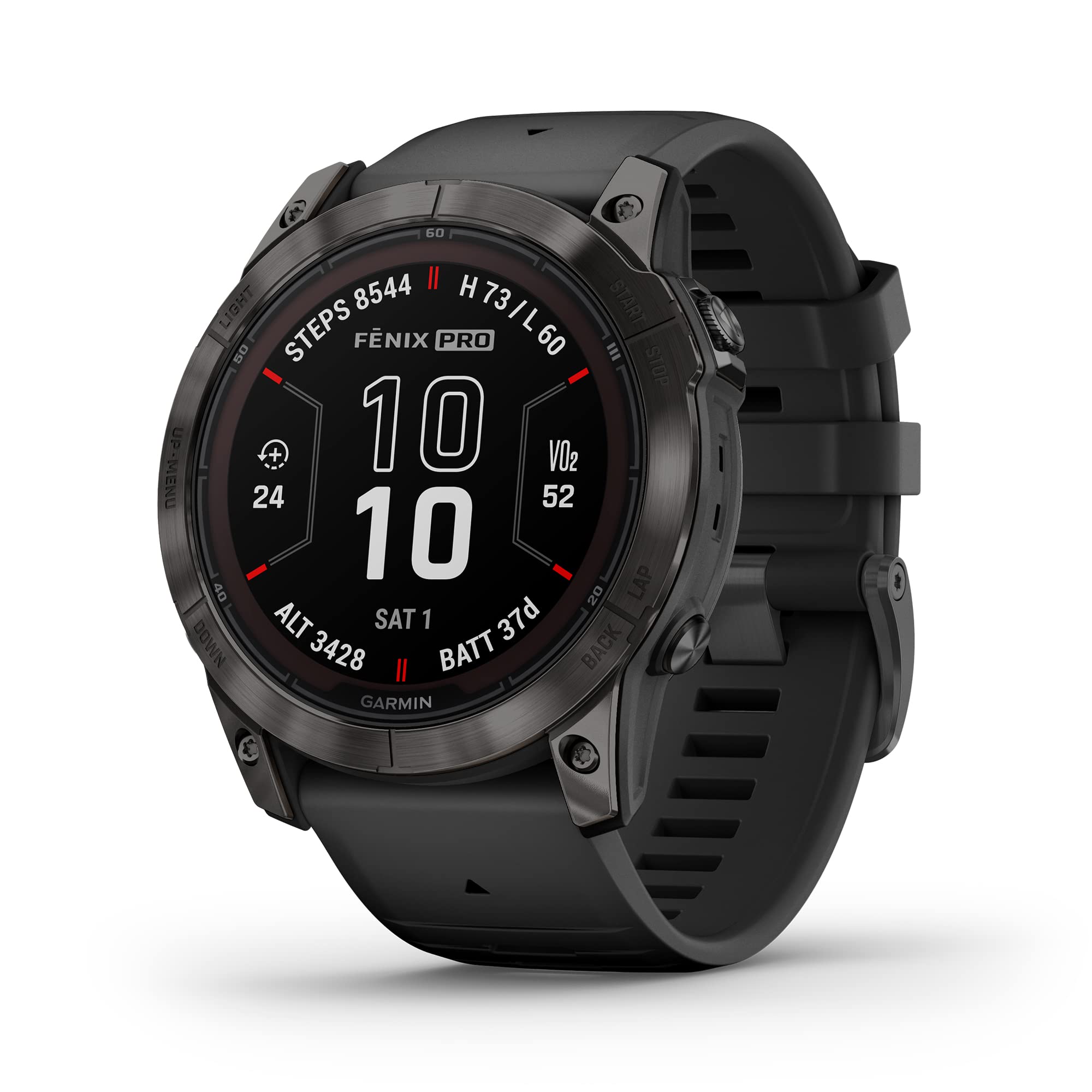 Garmin f?nix 7X Pro Sapphire Solar GPS ? Carbon Gray DLC Titanium with Black Silicone Band ? 010-02778-10