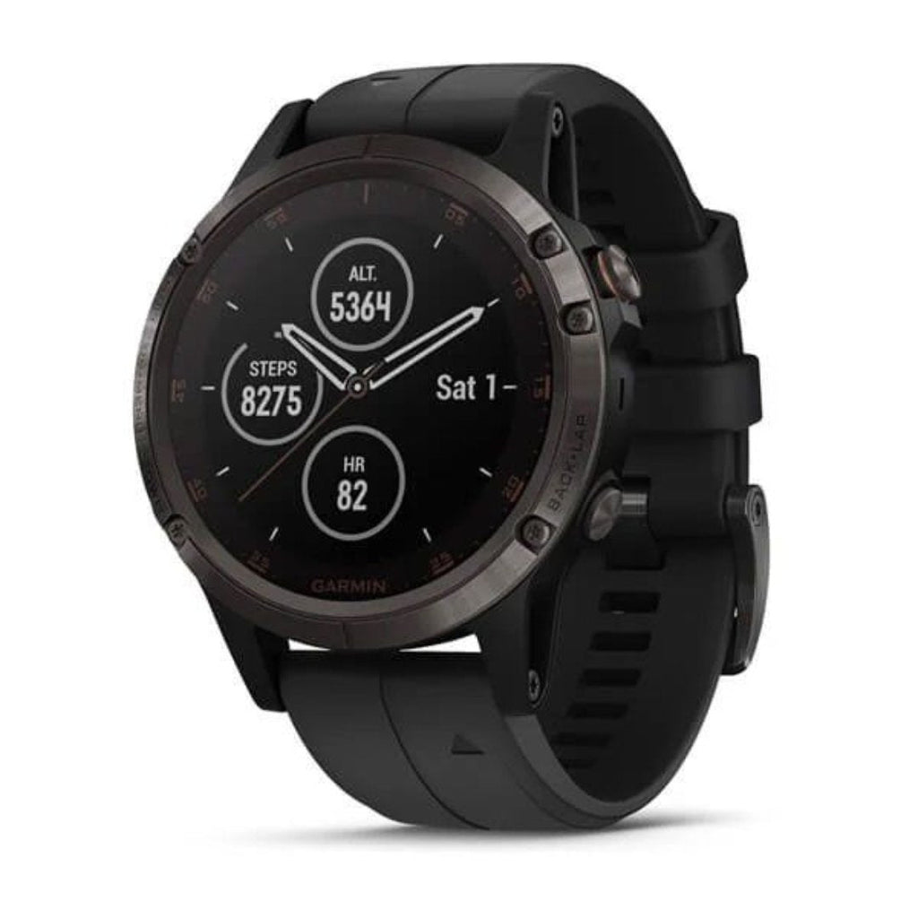Garmin fenix 5 Plus, Carbon Gray DLC Titanium with Black Silicone Band - 010-01988-20