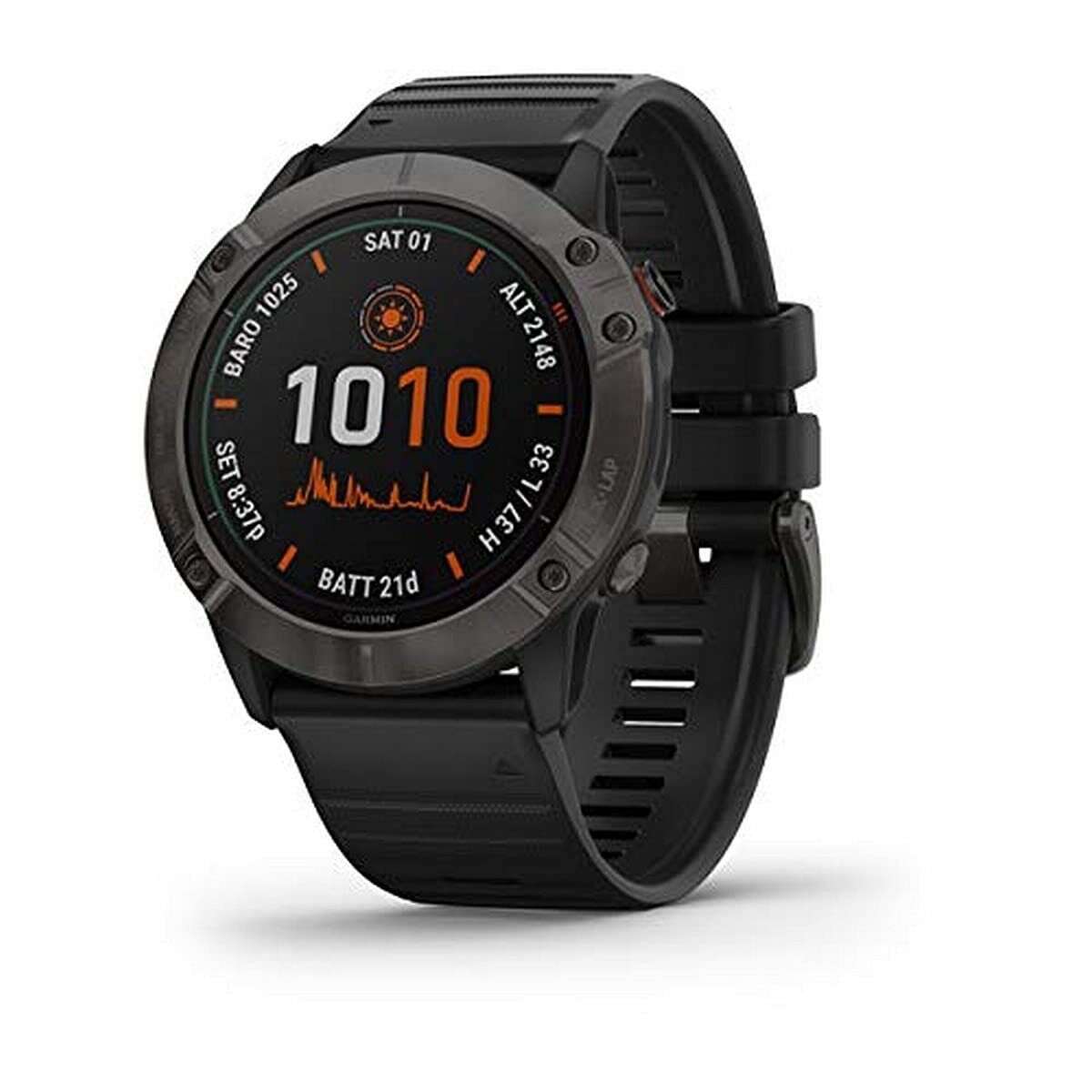 Garmin fenix 6X Pro Solar Titanium Carbon Gray DLC w/ Black Band - 010-02157-20