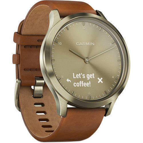 Garmin vivomove HR Premium Watch S/M, Gold with Light Brown Leather Band - 010-01850-15