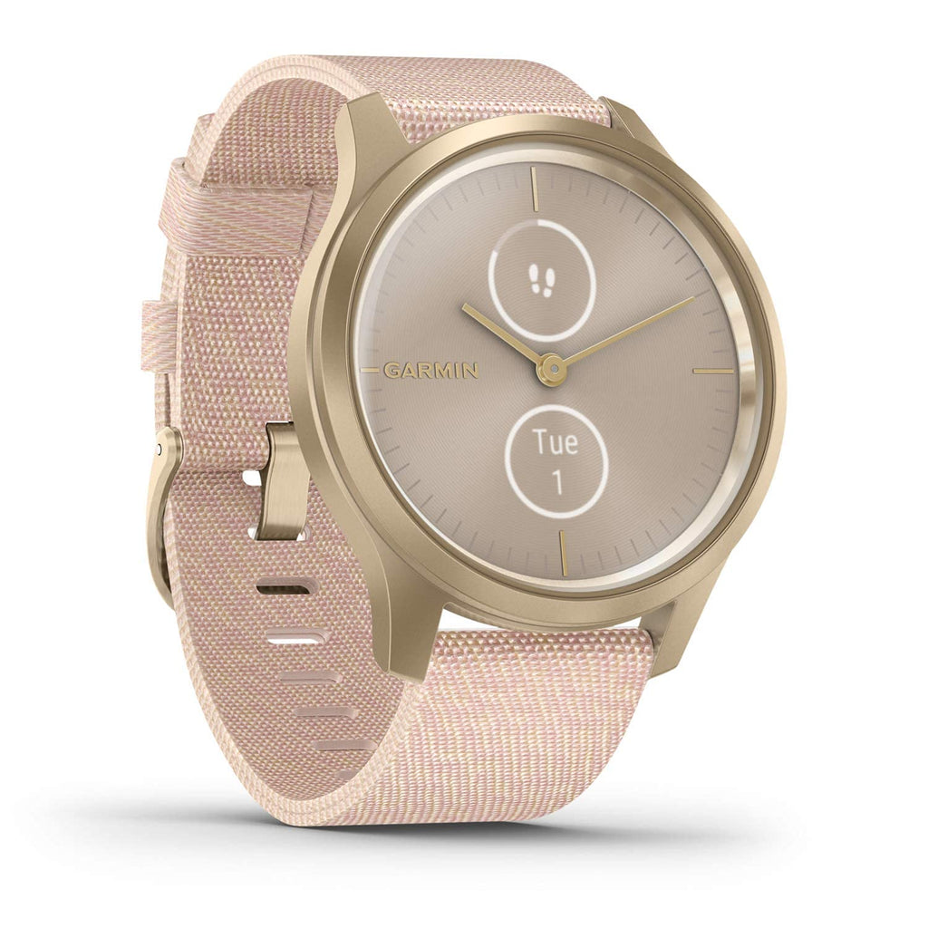 Garmin vivomove Style, Hybrid Smartwatch ,  Gold with Pink Woven Nylon Band - 010-02240-02