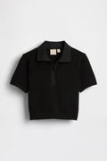 GAP X BEIS Seamless Cropped Polo in Black