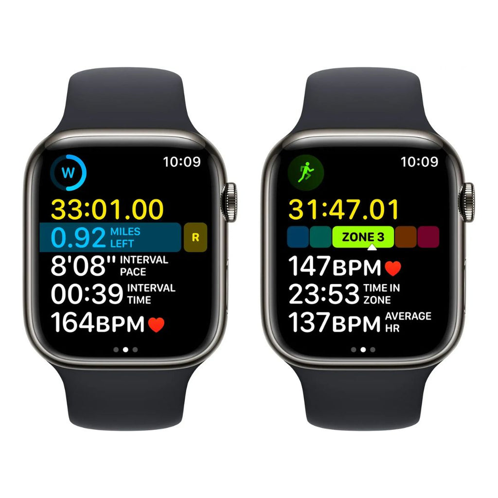 Apple Watche Series 8 GPS+Cell 45mm Stainless Steel - Midnight Sport Band - M/L - MNW23LL/A
