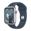 Apple Watch Series 9 (GPS + Cell) 45mm Silver Aluminum Case w/ Storm Blue Sport Band - S/M