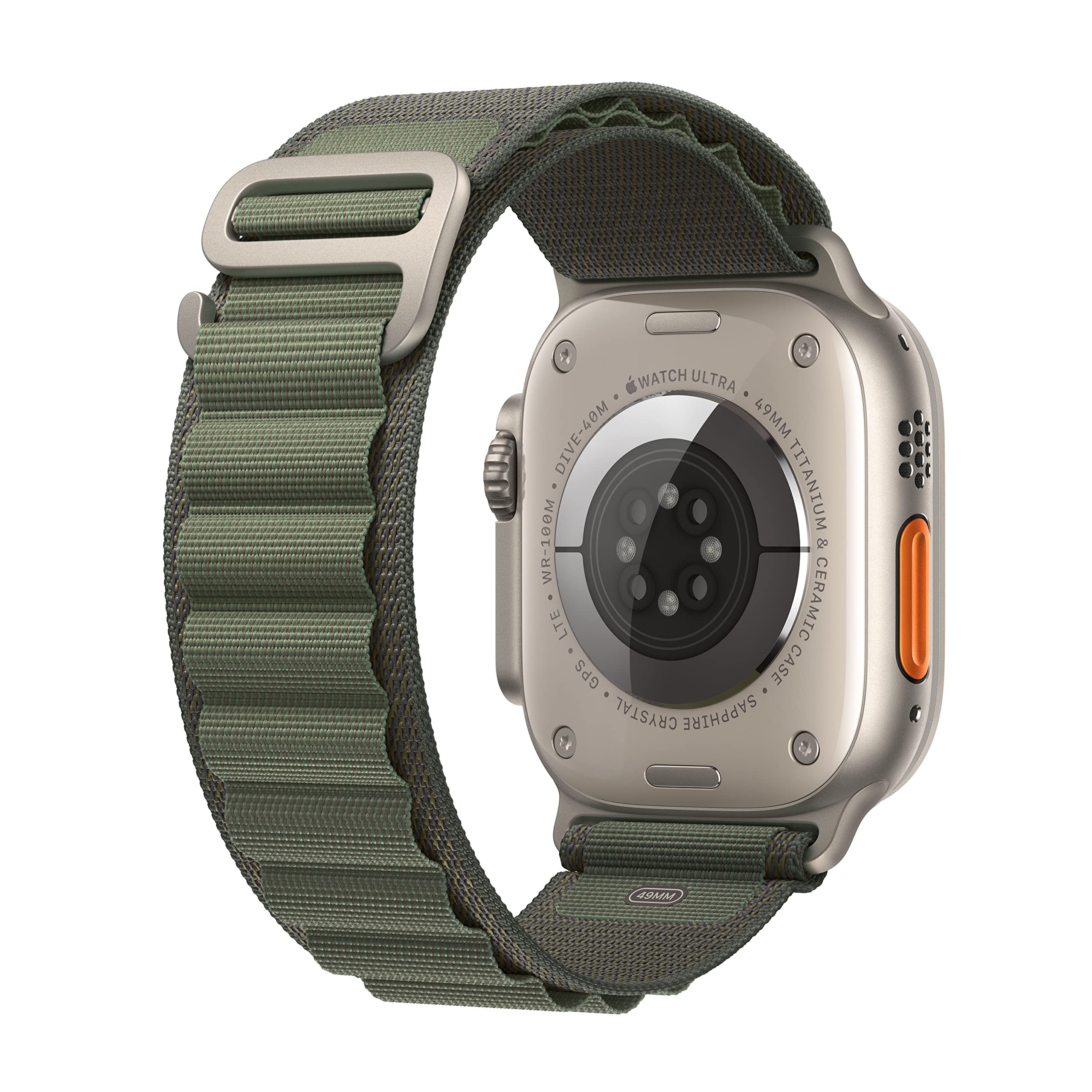 Apple Watch Ultra [GPS + Cellular 49mm] Titanium Case with Green Alpine Loop, Large - MQEX3LL/A