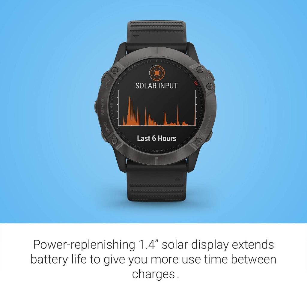 Garmin fenix 6X Pro Solar Titanium Carbon Gray DLC w/ Black Band - 010-02157-20