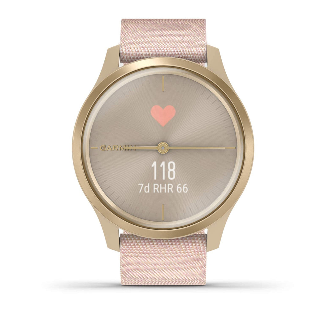 Garmin vivomove Style, Hybrid Smartwatch ,  Gold with Pink Woven Nylon Band - 010-02240-02