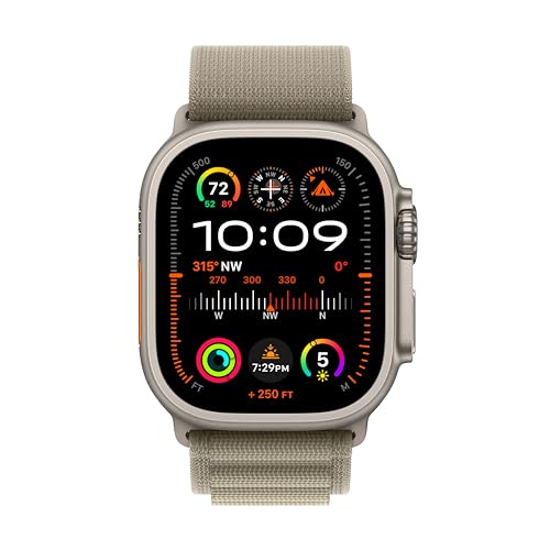 Apple Watch Ultra 2 (GPS + Cellular) 49mm Titanium Case w/ Olive Alpine Loop (Large) - MRF03LW/A