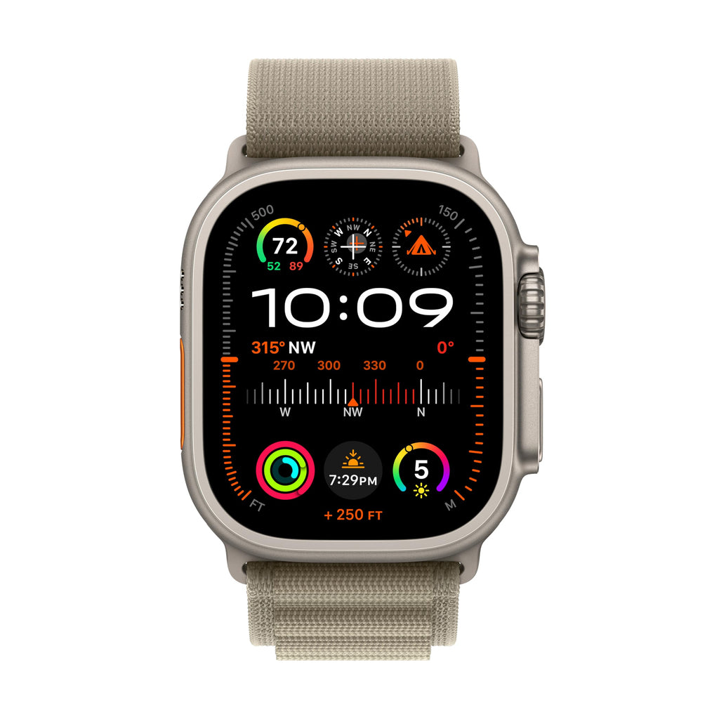 Apple Watch Ultra 2 (GPS + Cellular) 49mm Titanium Case with Olive Alpine Loop - Large - MRF03LL/A