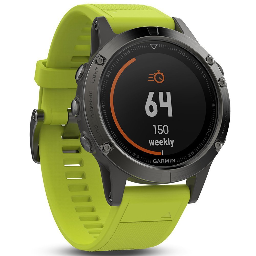 Garmin f?nix 5, Premium and Rugged Multisport GPS Smartwatch, Slate Gray W/ Yellow Band - 010-01688-02