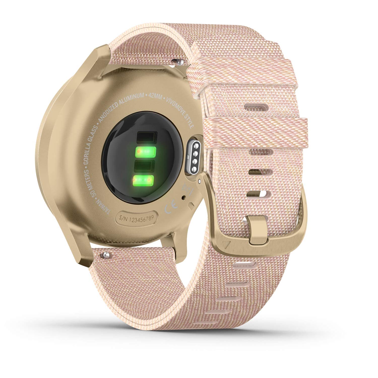 Garmin vivomove Style, Hybrid Smartwatch ,  Gold with Pink Woven Nylon Band - 010-02240-02