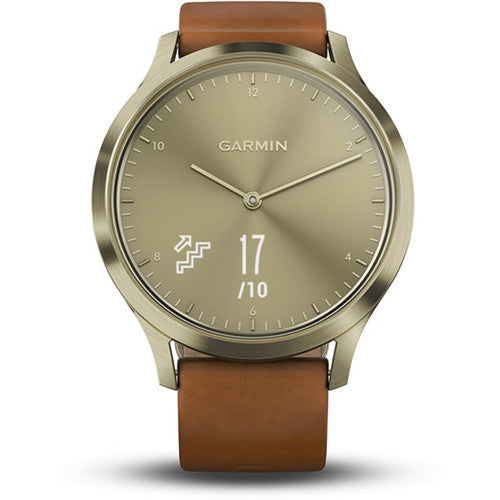 Garmin vivomove HR Premium Watch S/M, Gold with Light Brown Leather Band - 010-01850-15