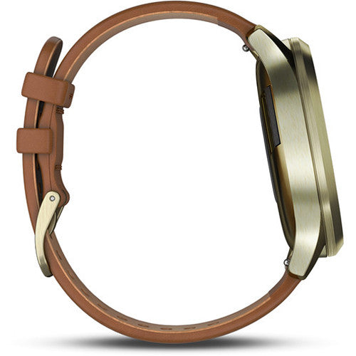 Garmin vivomove HR Premium Watch S/M, Gold with Light Brown Leather Band - 010-01850-15