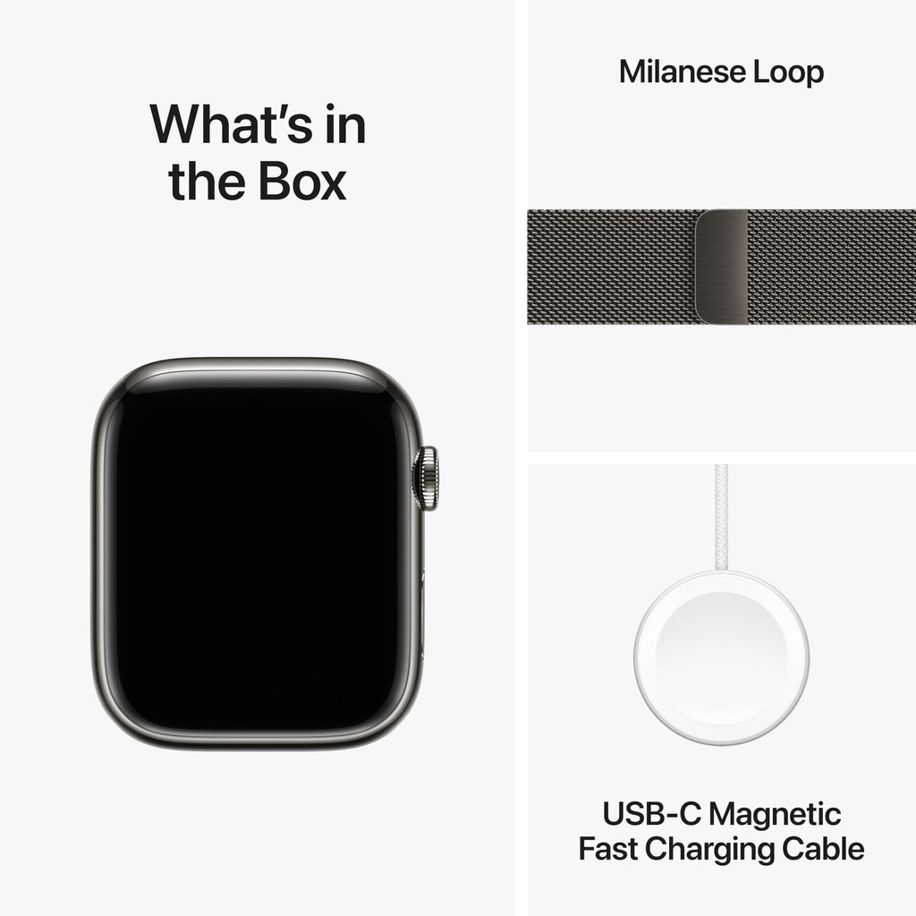Apple Watch Series 9 (GPS + Cellular) 45mm Graphite Stainless Steel Case with Graphite Milanese Loop - MRMX3LL/A