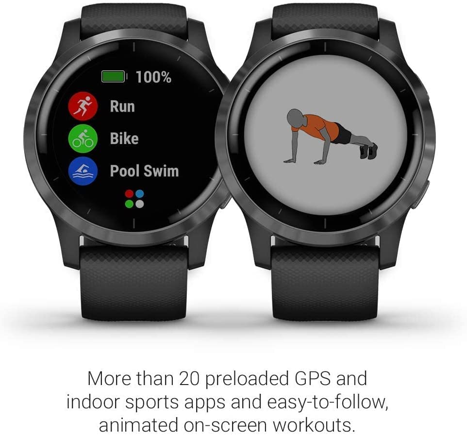 Garmin Vivoactive 4 GPS Fitness Smartwatch with Black Case and Slate Hardware - 010-N2174-11