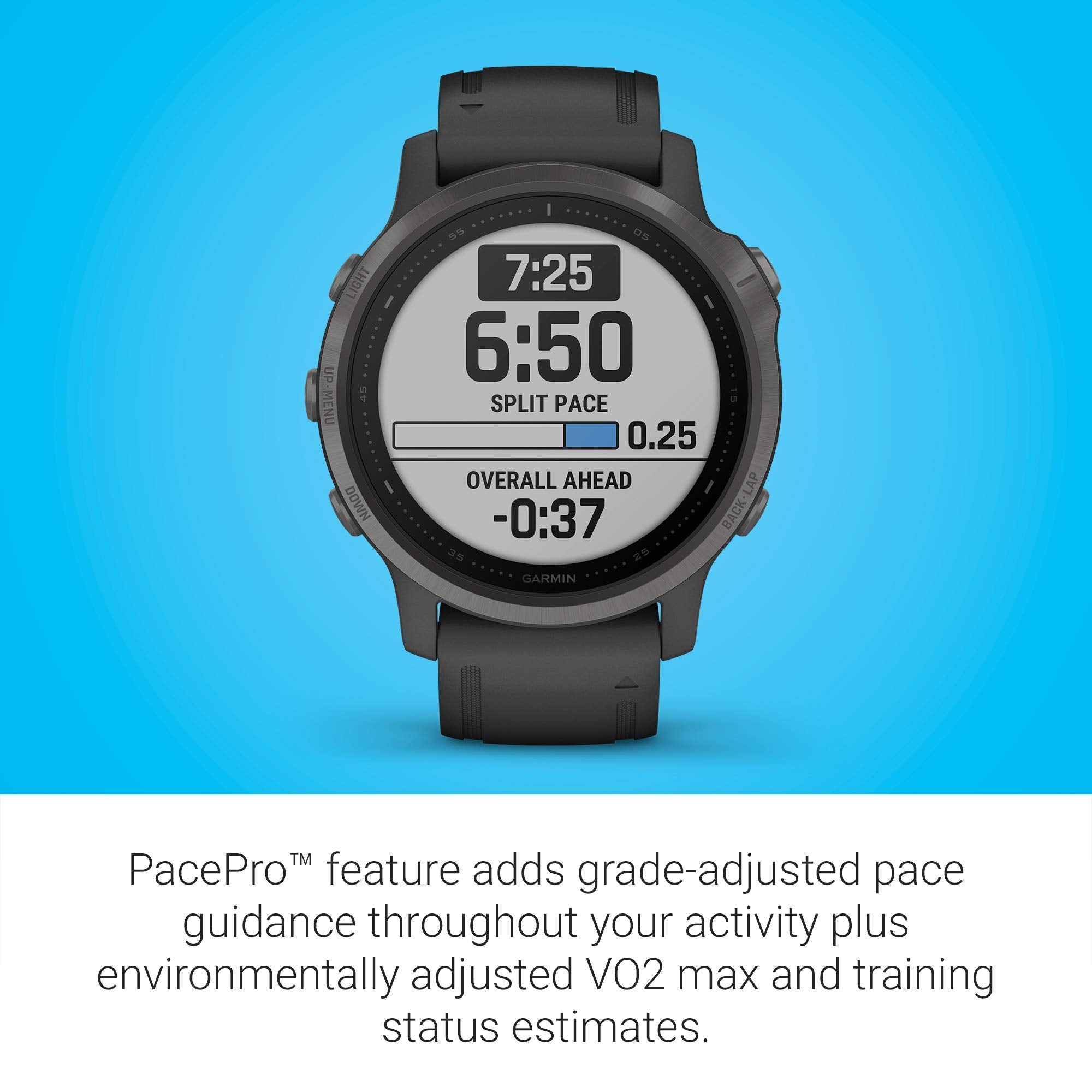 Garmin - f?nix 6S Sapphire GPS 30mm  - Carbon Gray with Black Silicone Band - 010-02159-24