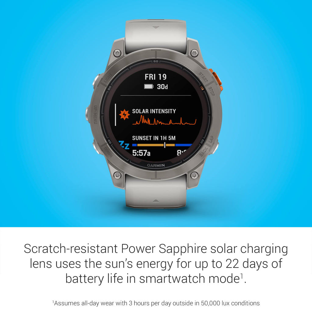 Garmin - fenix 7 Pro Sapphire Solar GPS Smartwatch 47 mm Fiber-reinforced polymer - Fog Gray/Ember Orange/Titanium - 010-02777-20