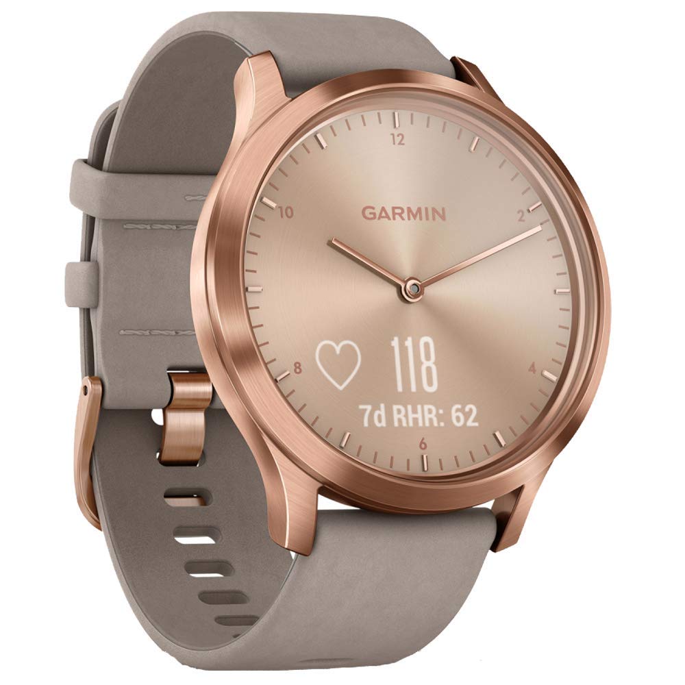 Garmin vivomove HR Premium Watch - Rose Gold with Gray Suede Band - 010-01850-19